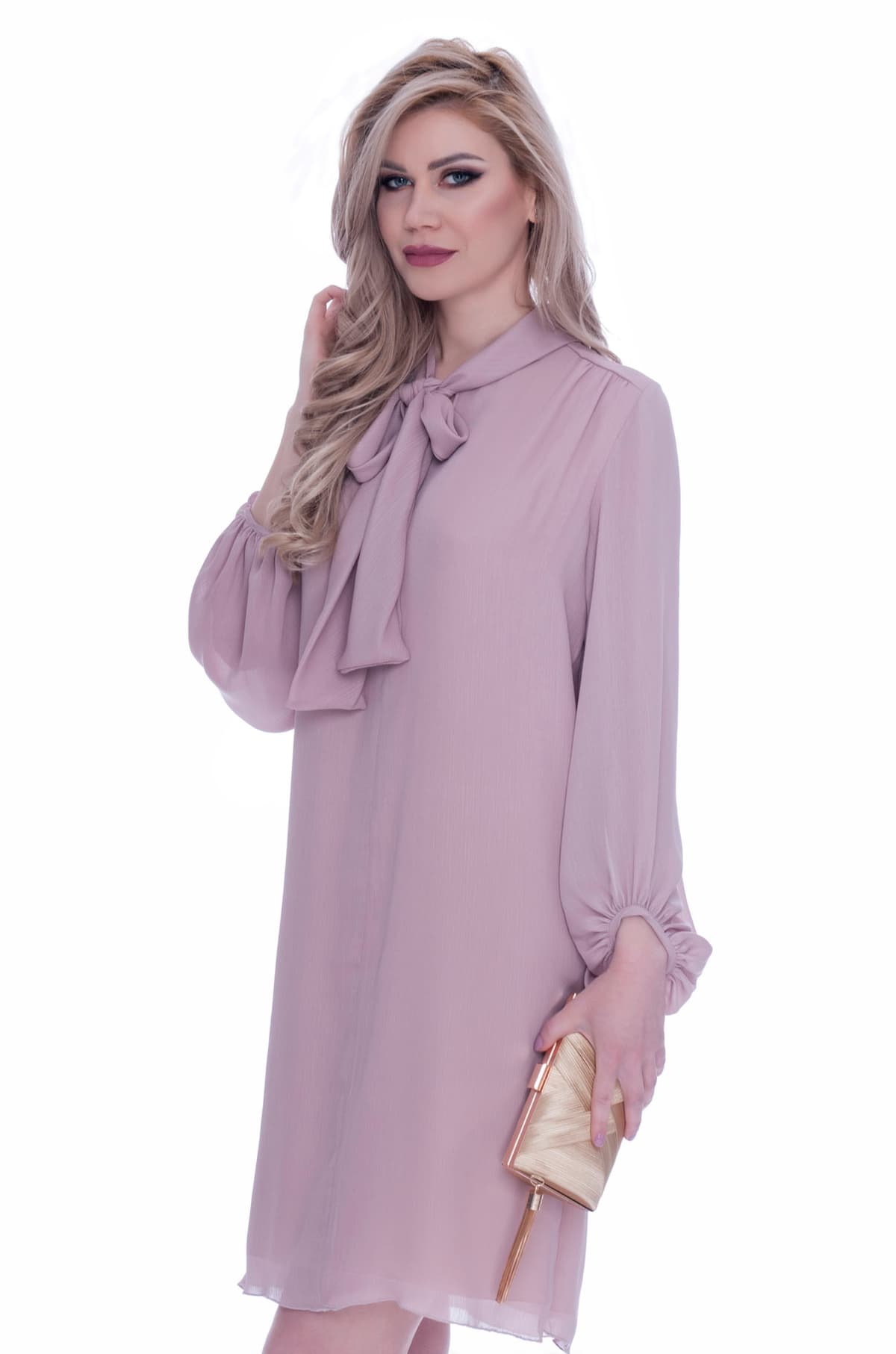 Rochie eleganta roz prafuit cu funda