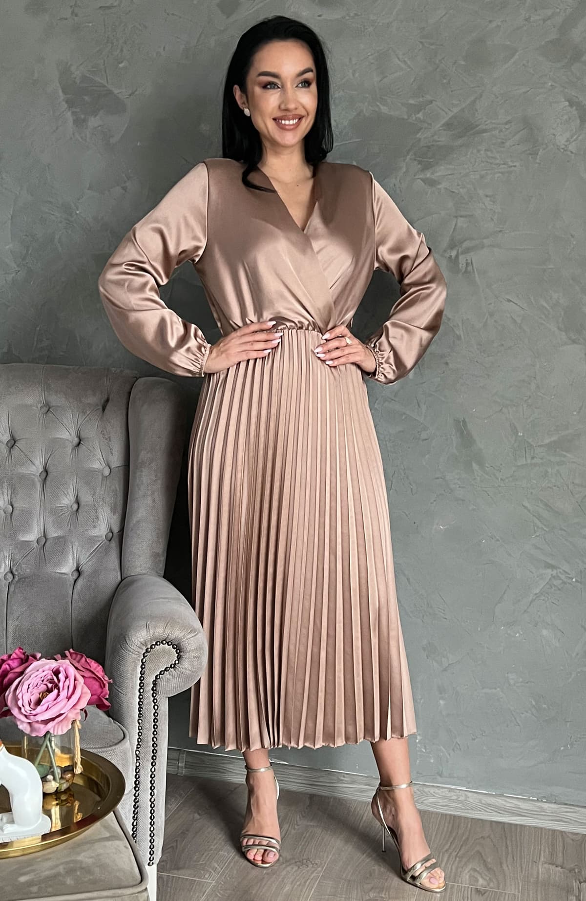 Rochie plisata lunga eleganta